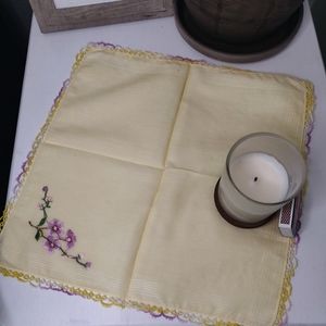 Vintage Yellow Handkerchief with Purple Flowers